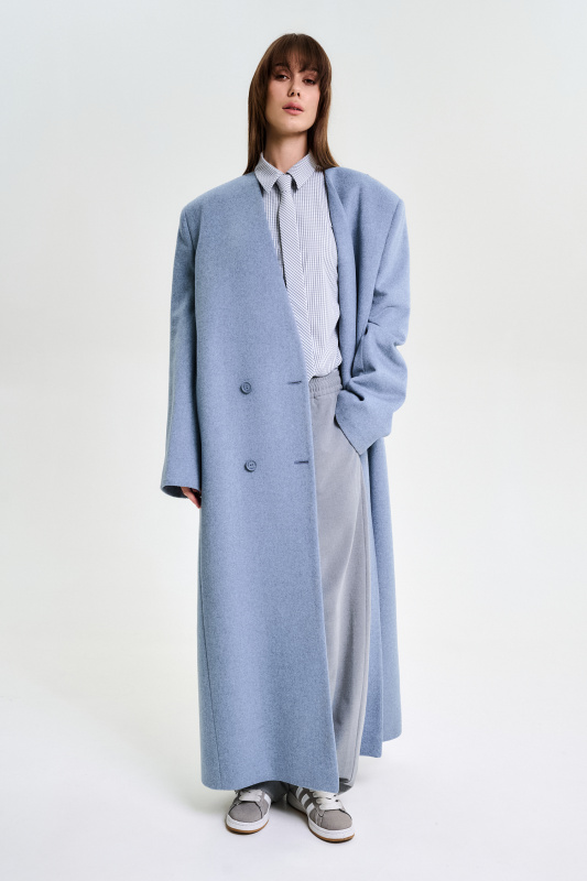 Пальто без лацканов LIGHT BLUE